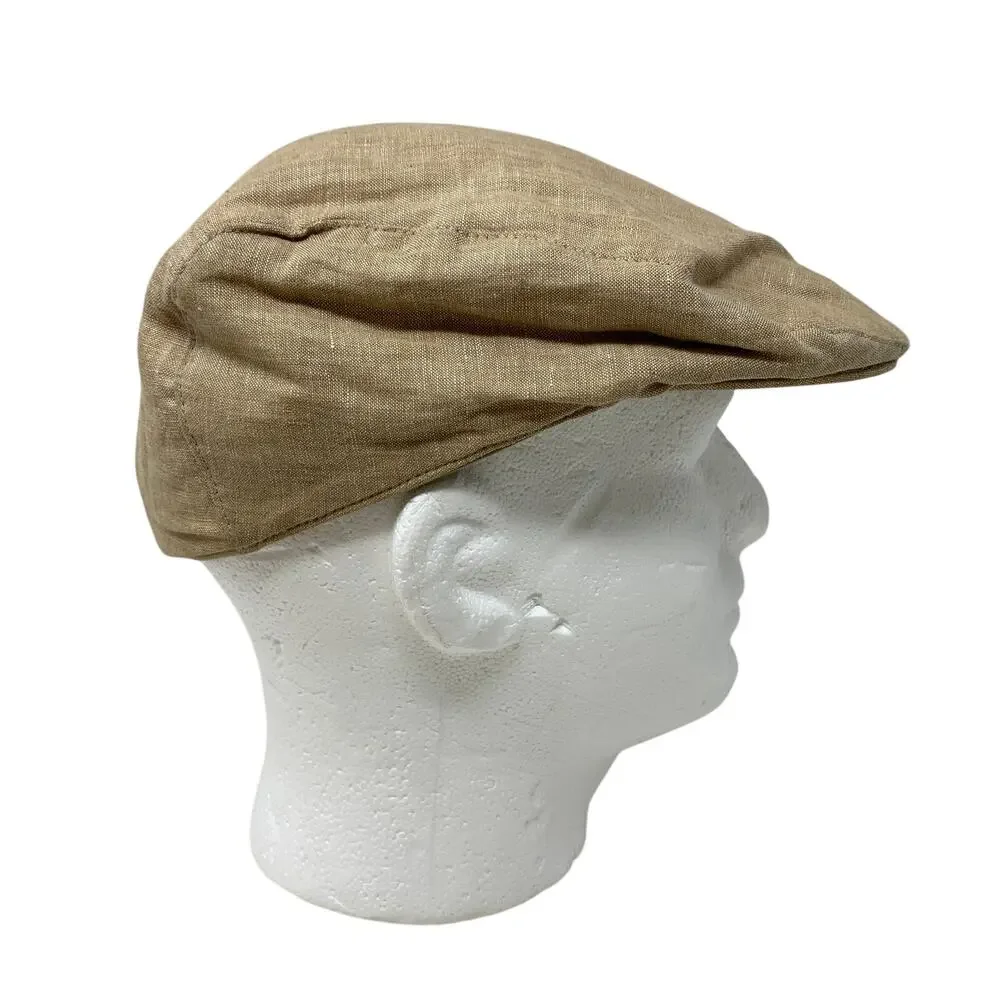 Banana Republic Mens S/M 100% Linen Ivy Cap Newsboy Driving Hat Tan Beige
